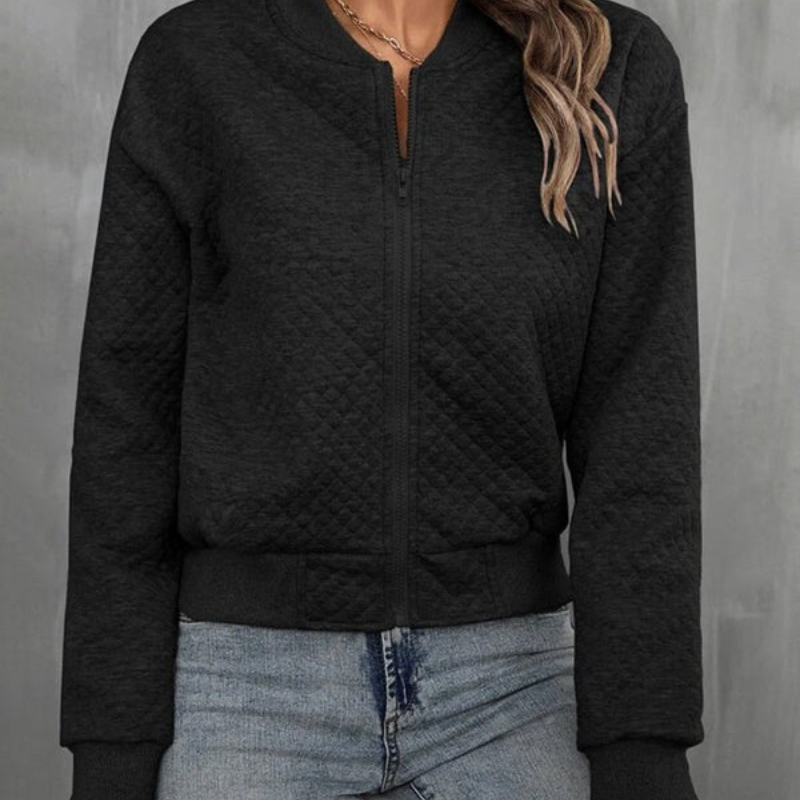 Alina – Long Sleeve Jacket with Round Neck and Zipper Closure Design