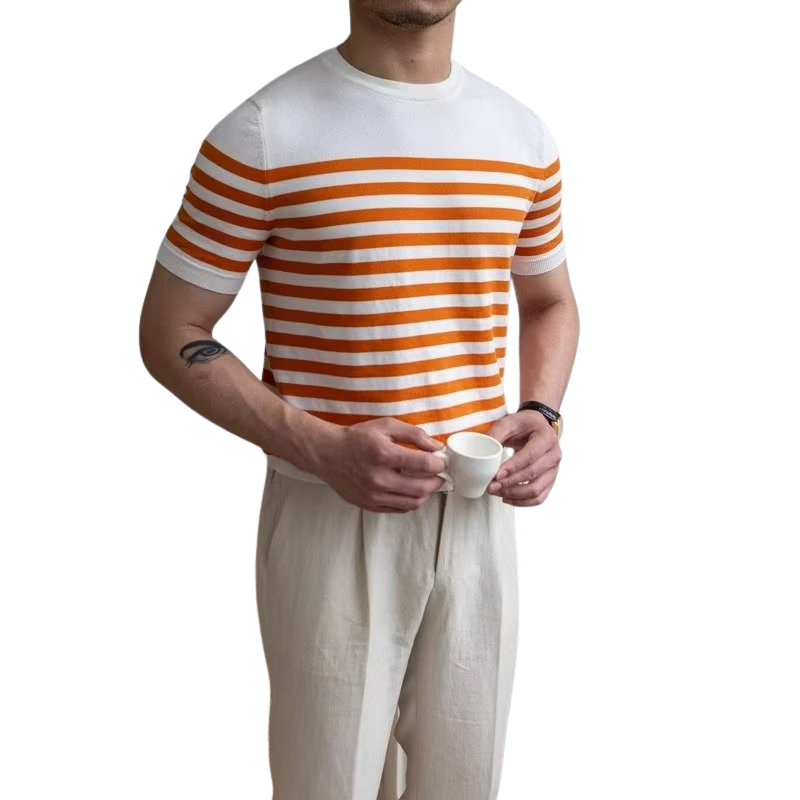 Fabian – Gestreept T-shirt met korte mouwen en ronde hals Velani