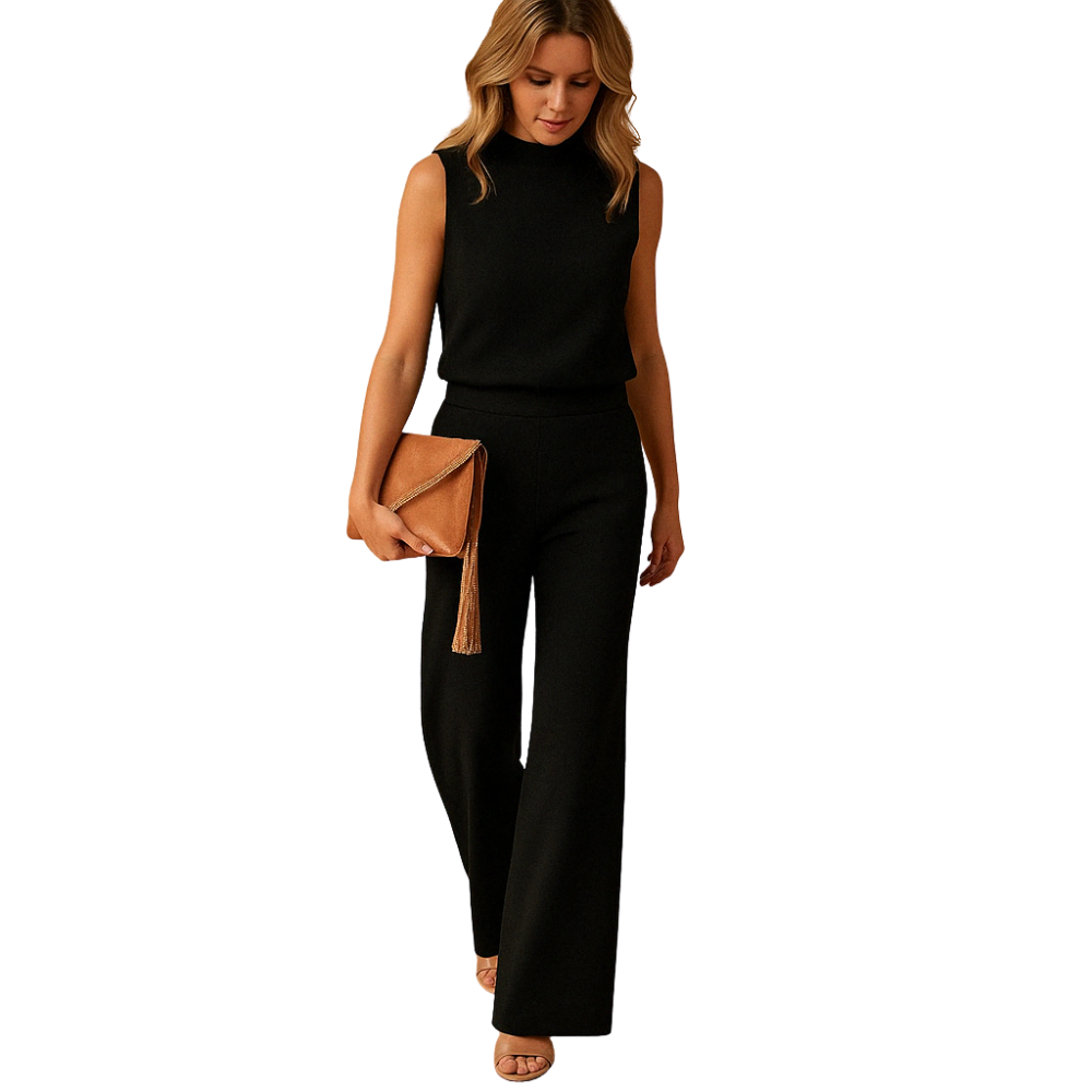 Hanna – Mouwloze jumpsuit met ronde hals en wijde pijpen Velani