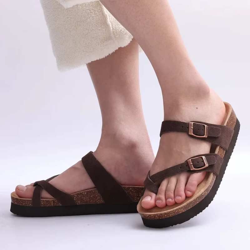 Double Buckle Slip-On Sandals