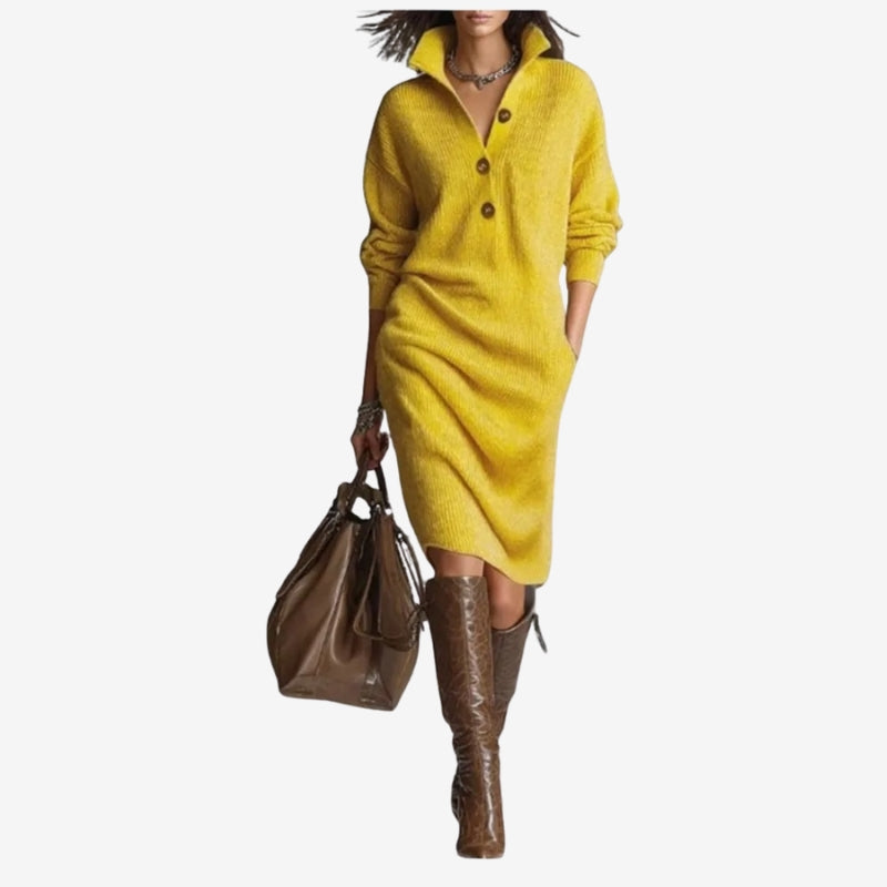 Arlena – Long Sleeve Sweater with Stand Up Collar and Button