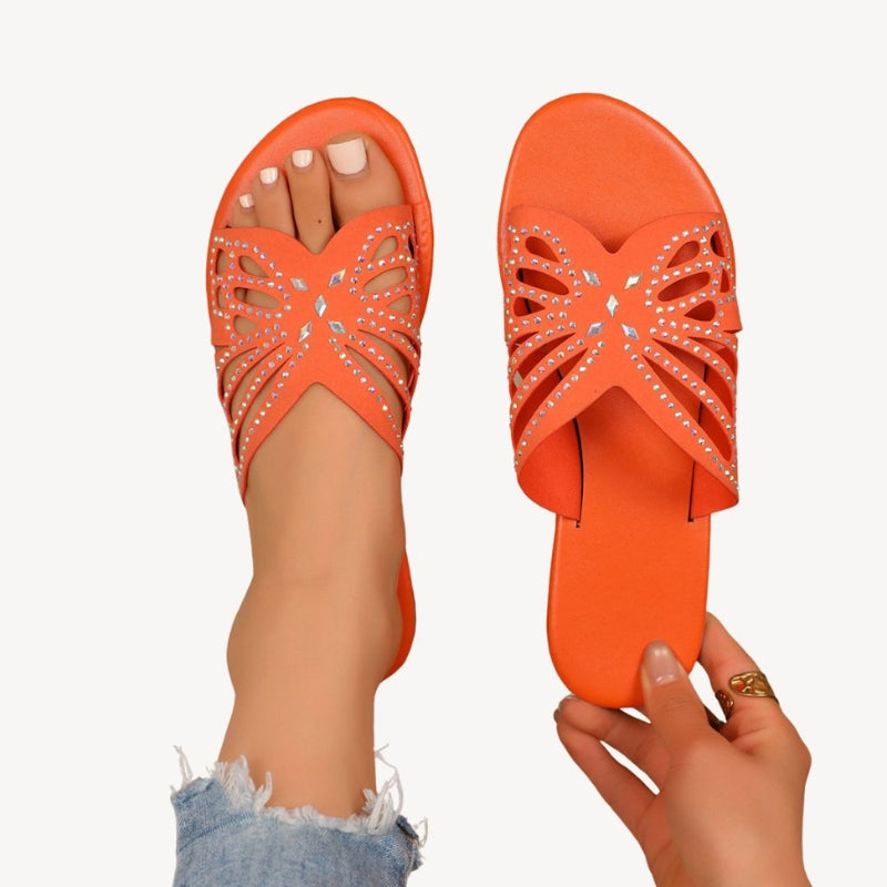 Marzia – Slippers met platte zool en vlinderdesign Velani