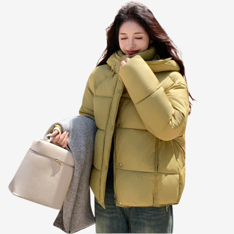 Hazel – Long Sleeve Coat with Hoodie and Zipper Closure