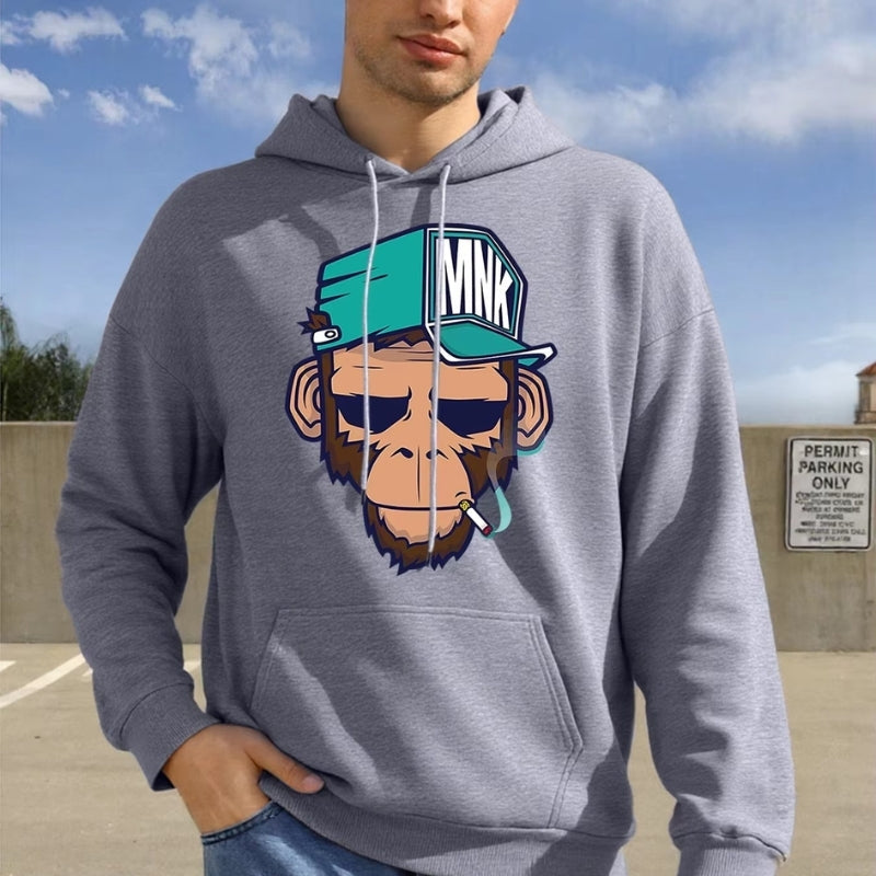 Leo – Long Sleeve Hoodie With Monkey Print And Pockets