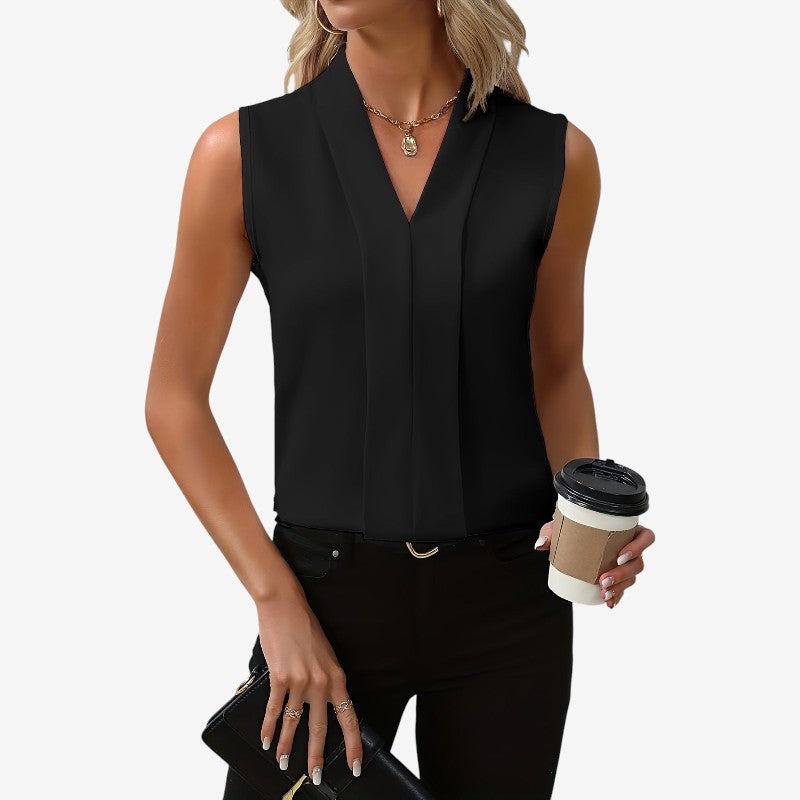 Women’s Sleeveless V-Neck Blouse with Pleated Front