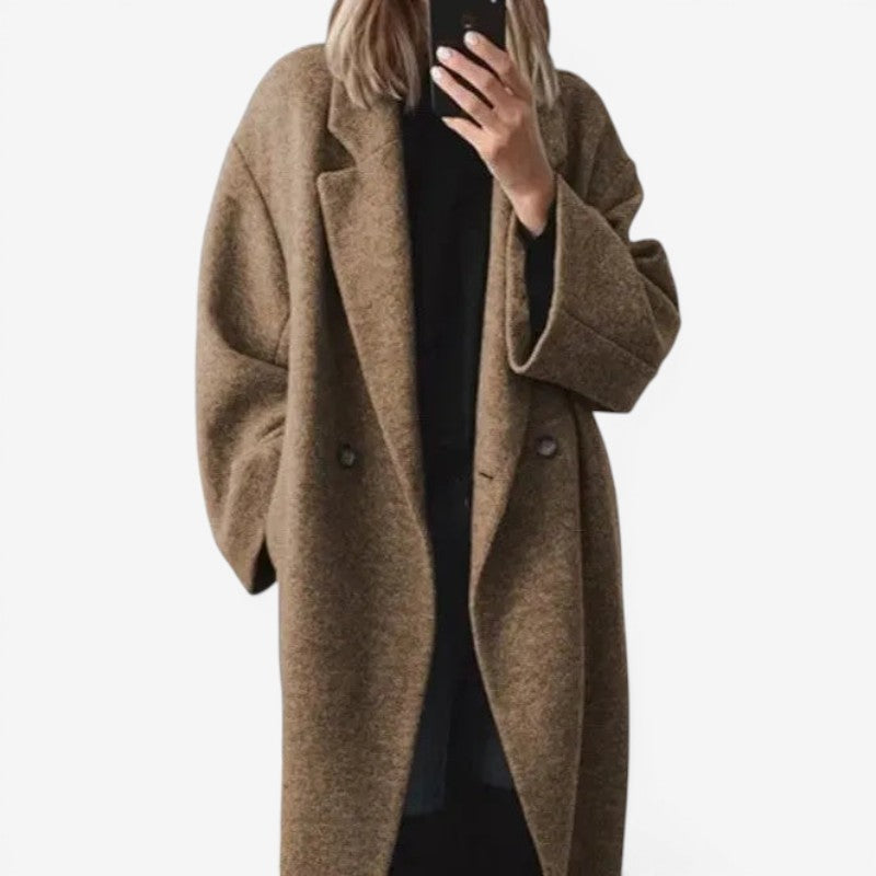 Women’s Button Front Long Sleeve Coat with Side Pockets