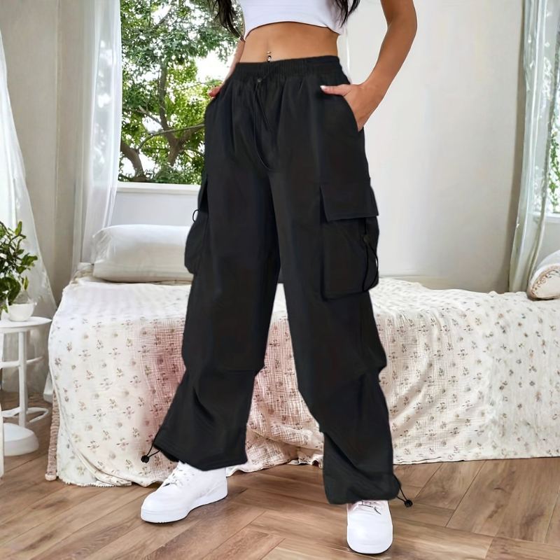 Women's Wide Leg Trousers with Drawstring Waist