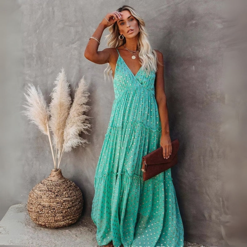 Juna – Mouwloze Lange Jurk met V-hals Velani