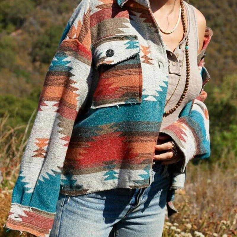 Willa – Chaqueta estampada de manga larga con botones y bolsillos