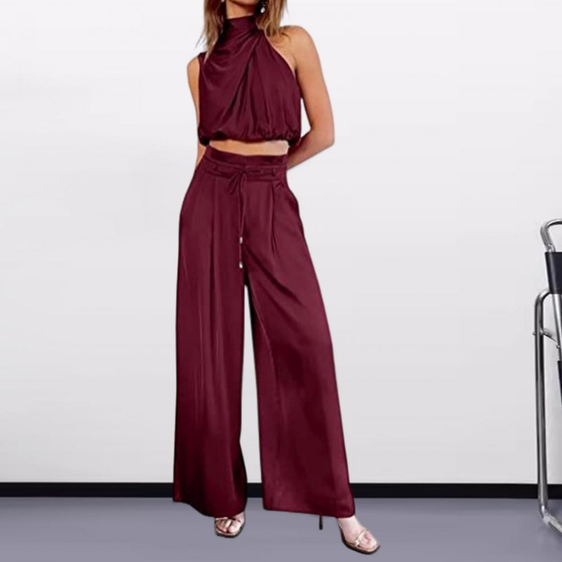 Women Turtleneck Top and Wide Leg Pants Set