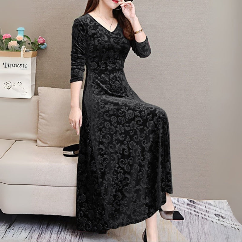 Sophia – Midi-jurk met V-hals en lange mouwen Velani