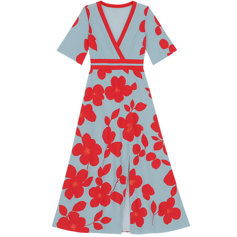 Christa - V-hals Jurk met Print en Korte Mouwen Velani