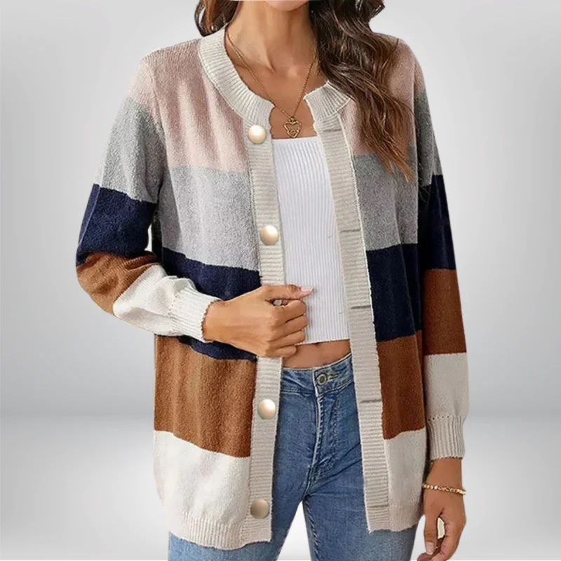 Abigail – Cárdigan estampado de manga larga, cuello redondo y botones