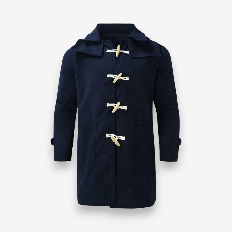 Josiah – Long Sleeve Wool Coat with Buttons and Adjustable Hood