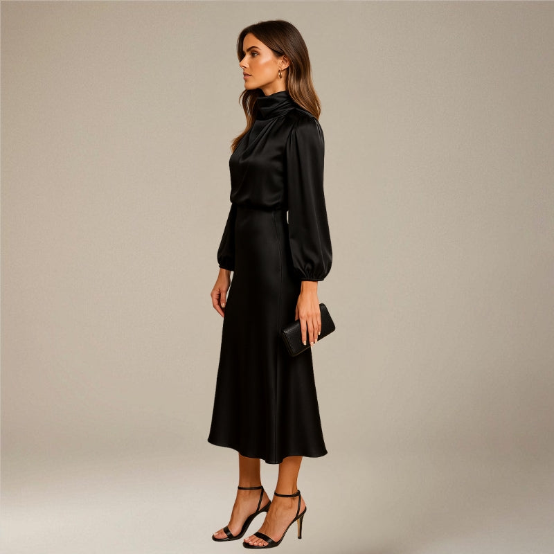 Women’s high-neck long sleeve midi dress