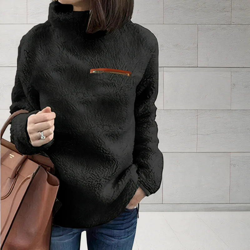 Isabella – Long-Sleeve Turtleneck Sweater with Zip Pocket