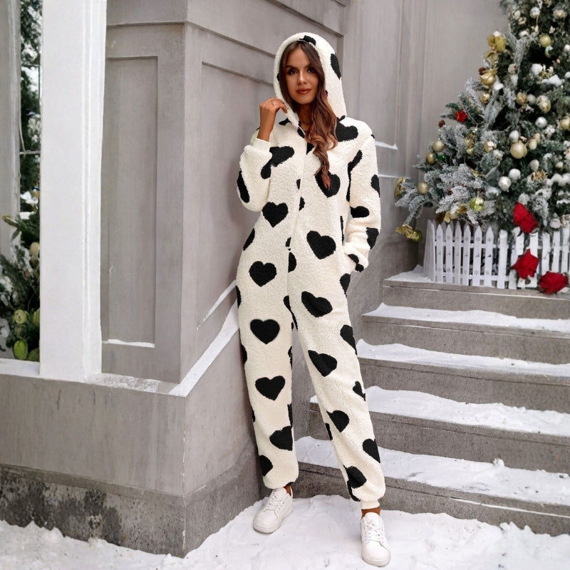 Chloe – Long Sleeve Jumpsuit with Heart Shape Print Design