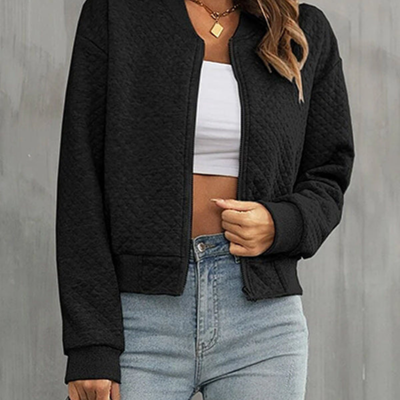 Alina – Long Sleeve Jacket with Round Neck and Zipper Closure Design