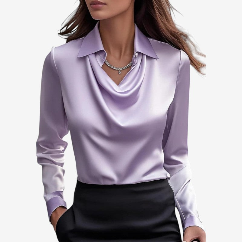 Women's Draped-Collar Long Sleeve Blouse