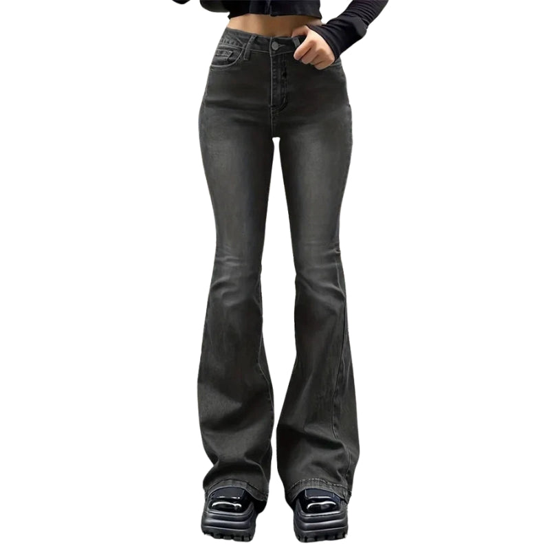 Elena – Hoge Taille Flared Broek met Voorzakken Velani