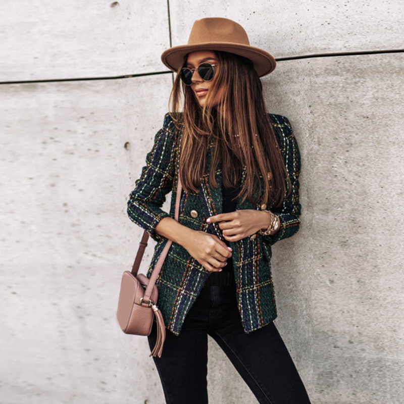 Women Tailored Blazer with Button Closure