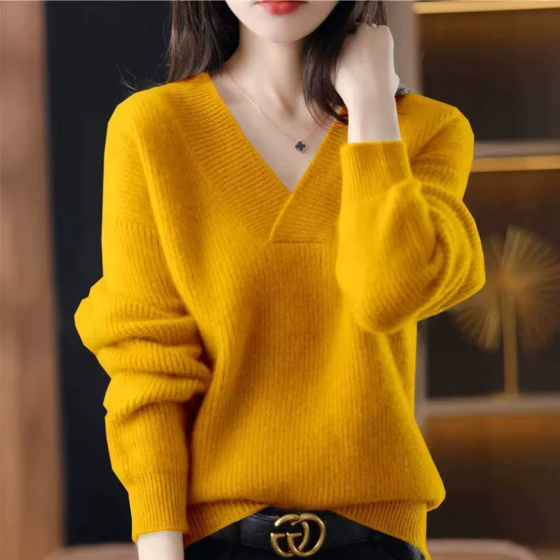 Chic Women's V Neck Ribbed Sweater
