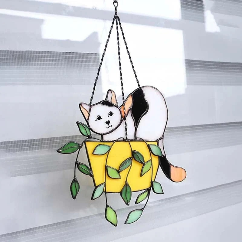 PurrHaven – Hanging Flower Pot with Cat Figure