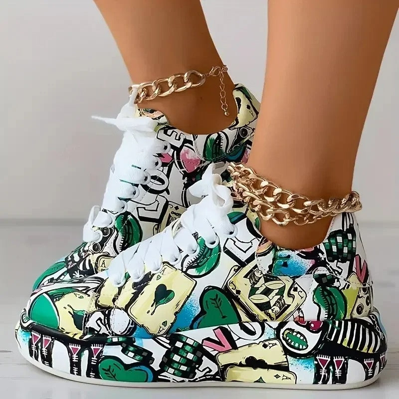 Aria – Sneakers with Painted Graffiti and Lace Up Design