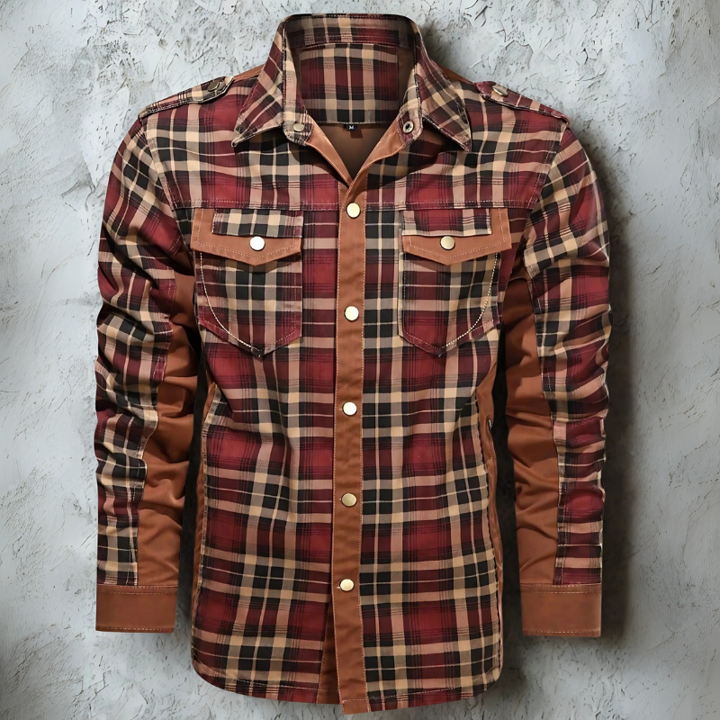 John – Geruite overshirt met drukknoopsluiting Velani