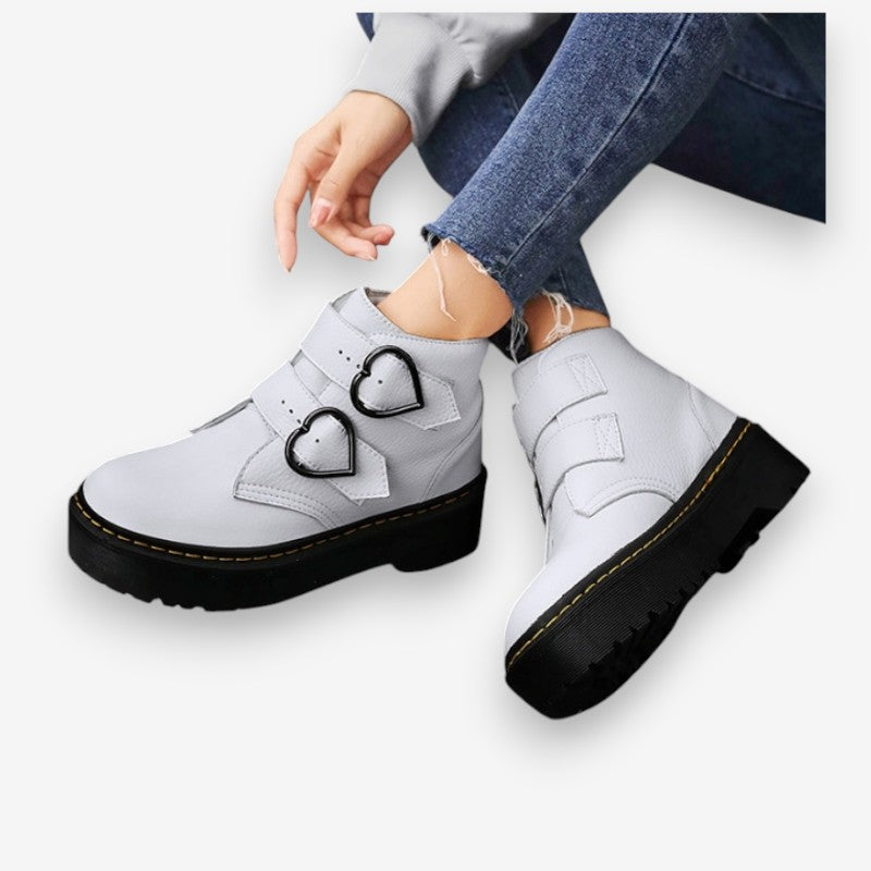 Daisy – Round Toe Boots with Heart Buckle Design