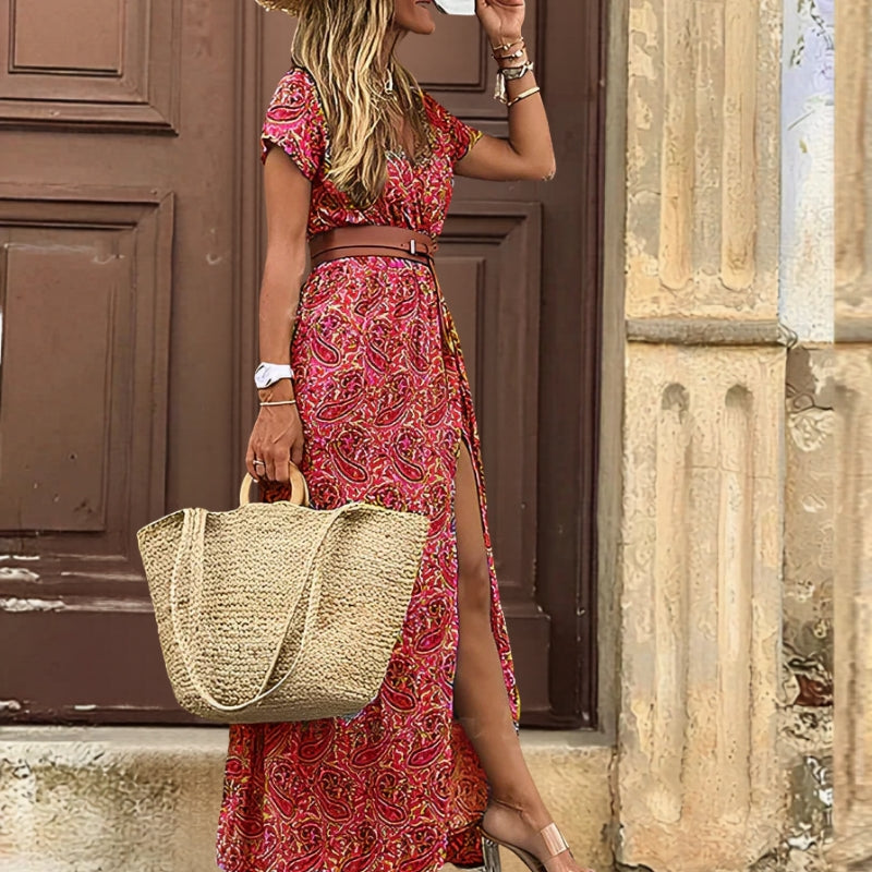 Women's Floral Short Sleeve Maxi Dress