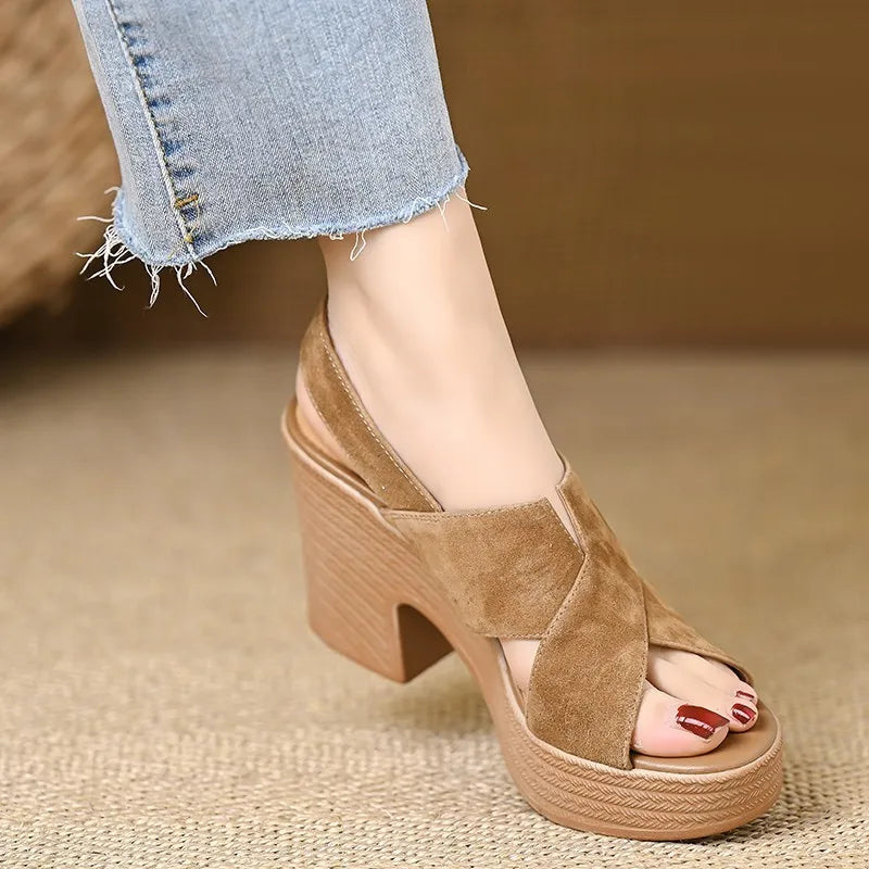 Women's Block Heel Sandals with Cross Straps