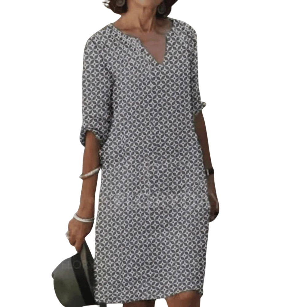 Hanne – Jurk met Print V-Hals en Korte Mouwen Velani