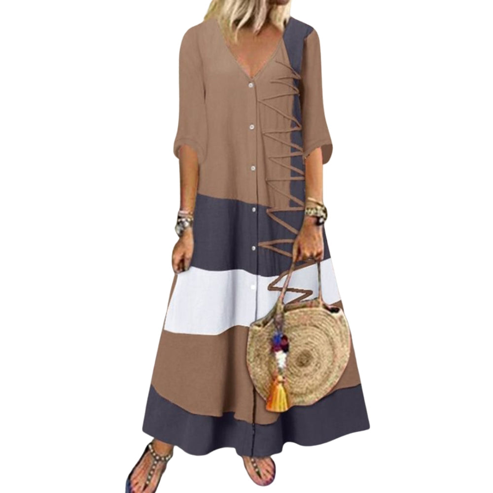 Talitha – Bedrukte Jurk met V-hals en Korte Mouwen Velani