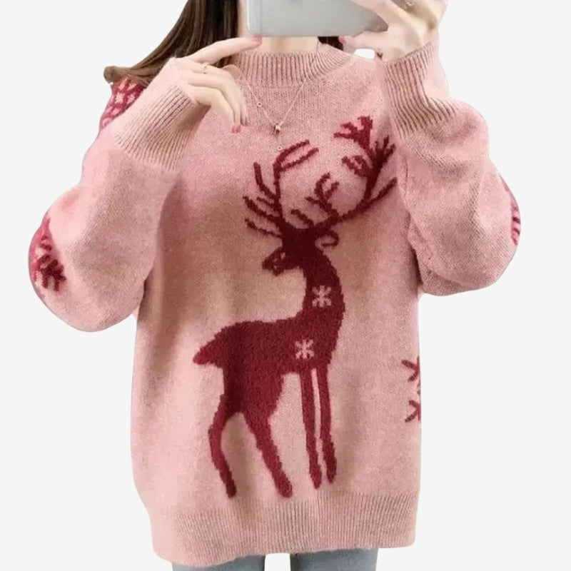 Ava – Long Sleeve Sweater with Deer Inspired Pattern