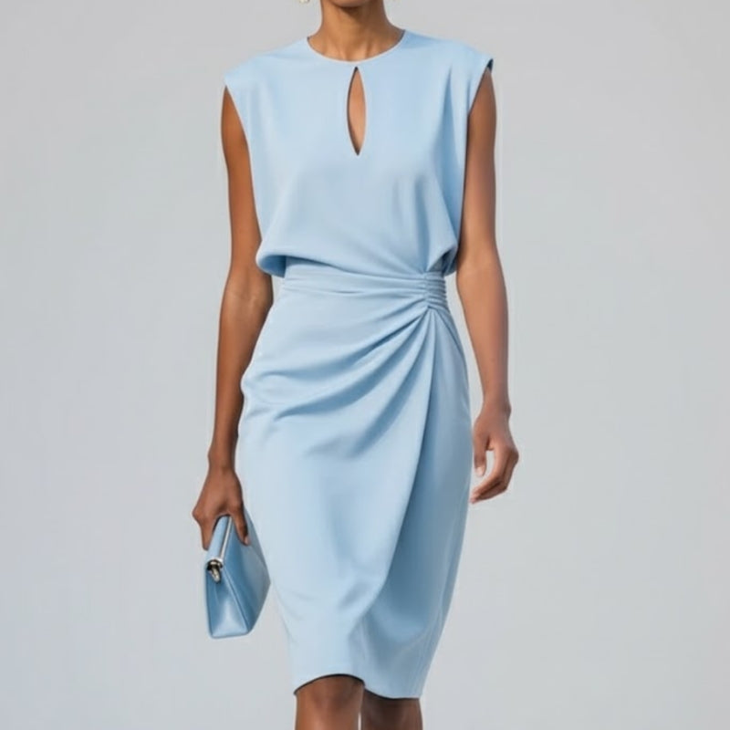 Women’s high-waist sleeveless round neck midi dress