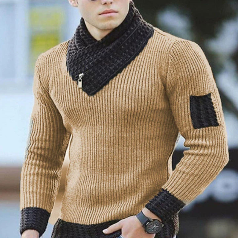 Albert – Slim fit trui met lange mouwen, sjaalkraag en rits Velani