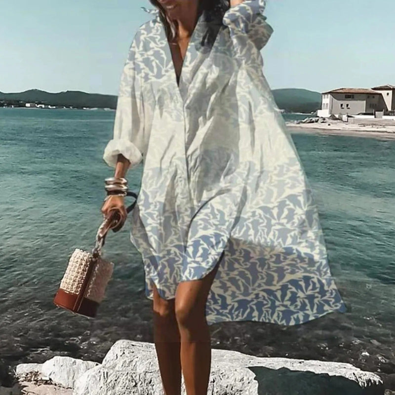 Women's Printed Long Sleeve Midi Dress