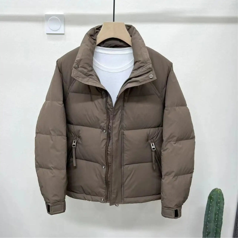 Ryan – Long Sleeve Coat with Stand Collar and Zipper Closure