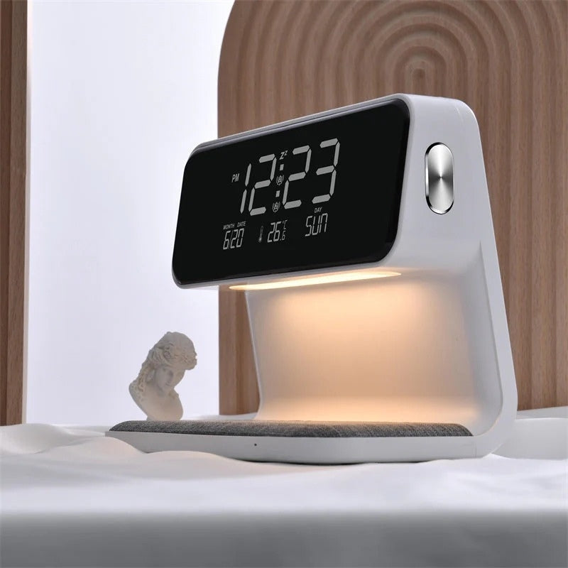 ChargeGlow – LED Night Light with Wireless Charger & Alarm Clock