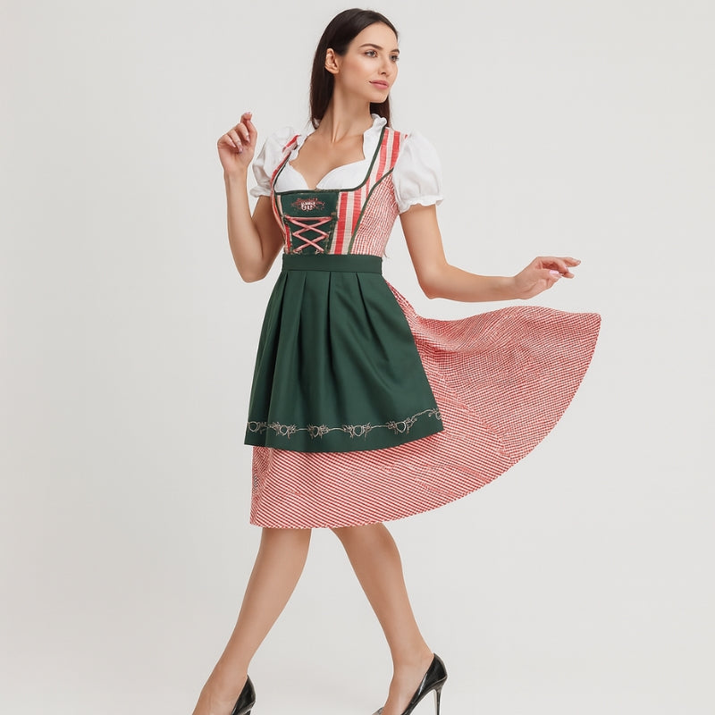 Mila – Oktoberfest Jurk met Korte Mouwen en Geruit Schort Velani