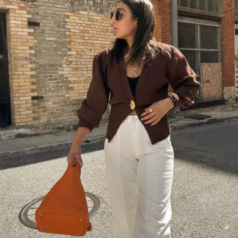 Charlotte – Chaqueta de cuello en V con cierre de botones y mangas largas