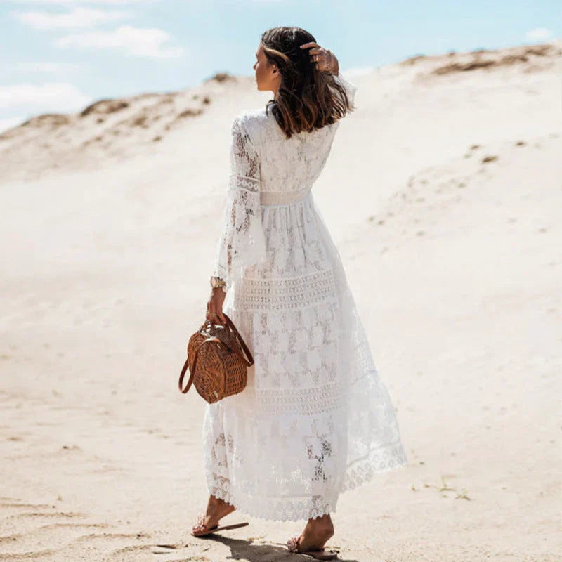 Women V-Neck Long Sleeve Maxi Dress