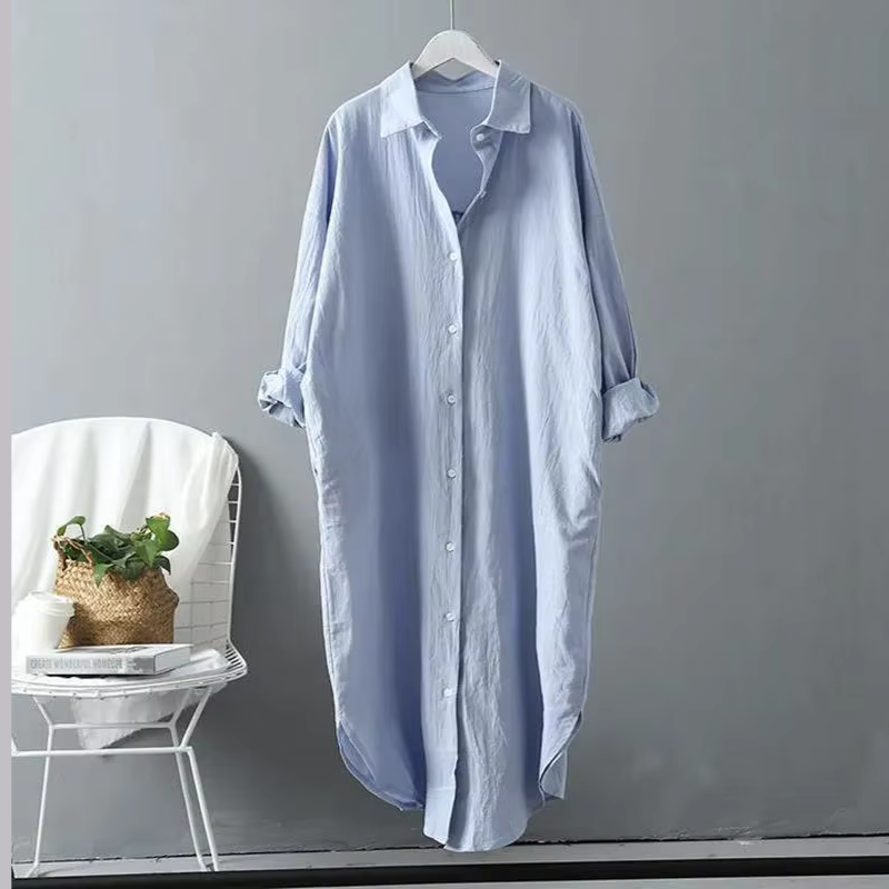 Chic Women's Long Sleeve Midi Shirt Dress