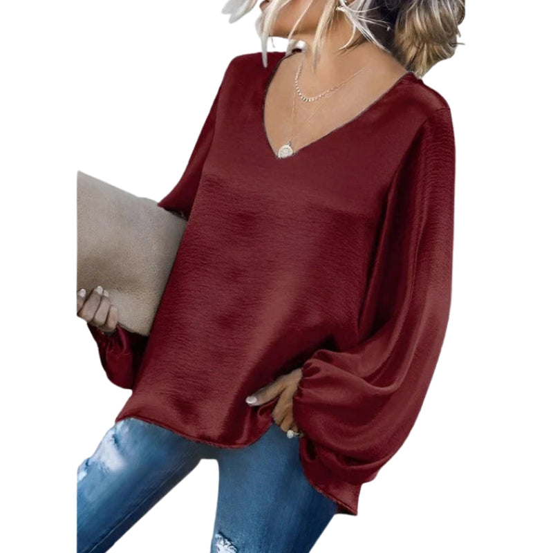 Anna – Blouse met V-hals, Lange Mouwen en Losse Pasvorm Velani