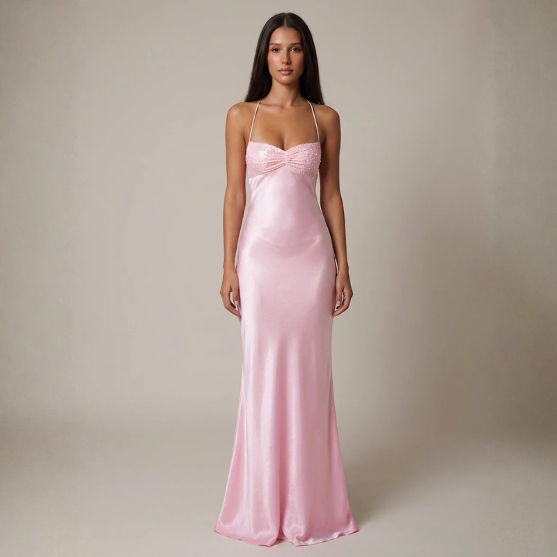 Elegant A-Line Maxi Dress with Spaghetti Straps