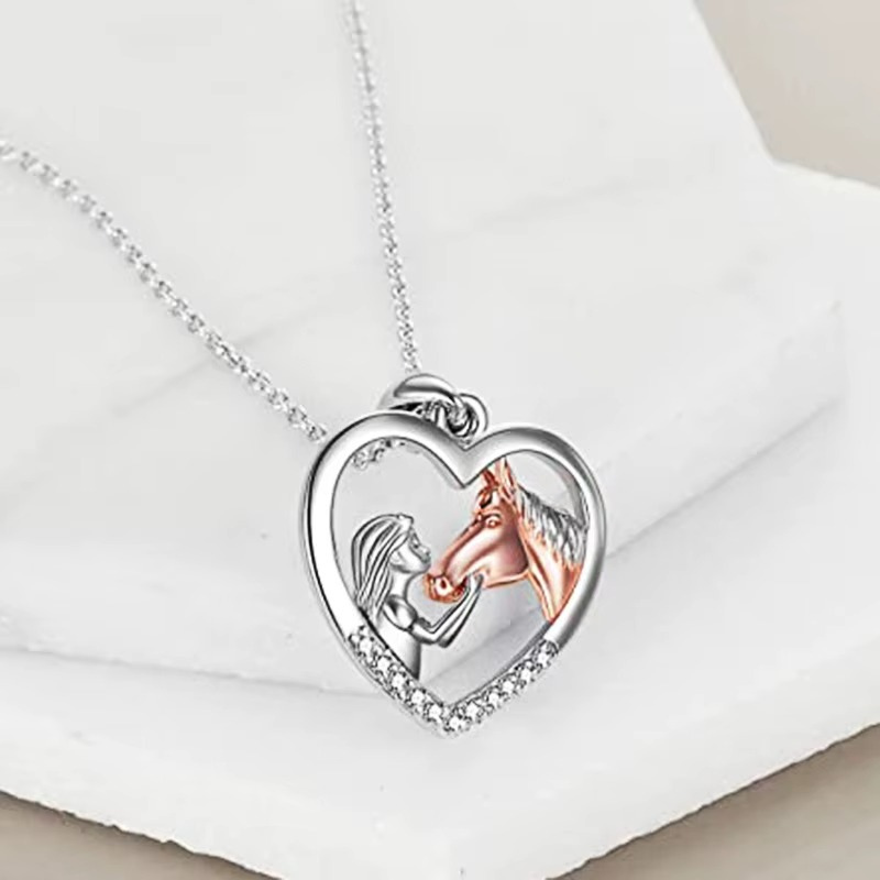 Heart Pendant Necklace with Horse Head Design