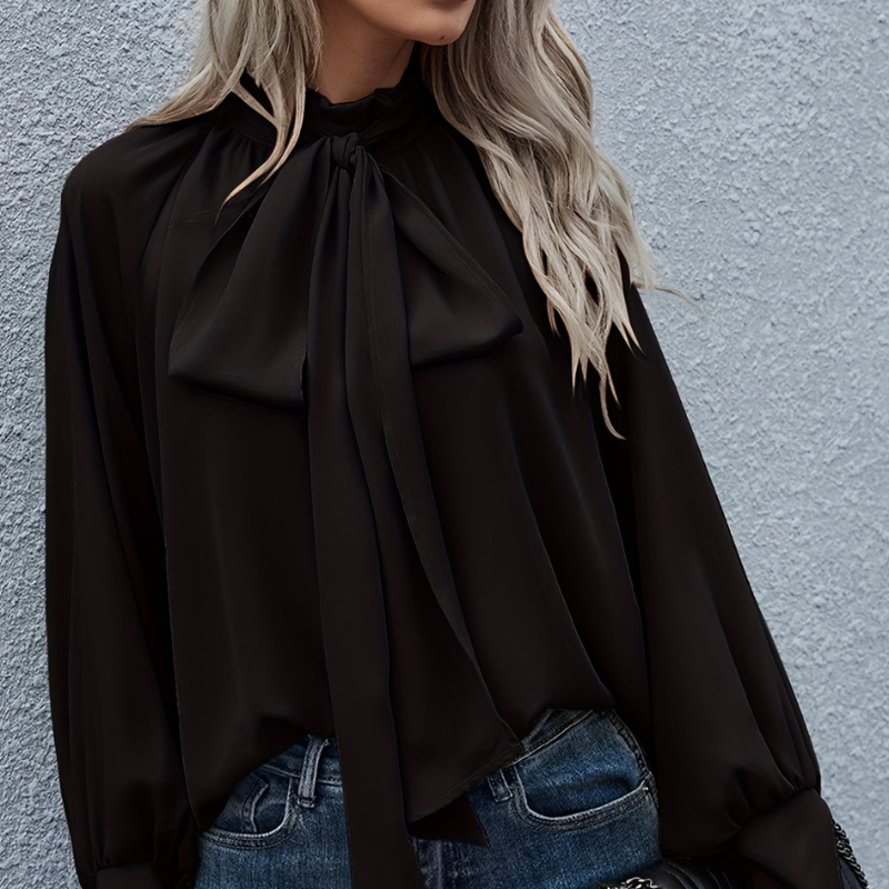 Nora – Blouse met strik ruches en lange mouwen Velani