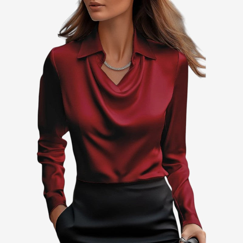 Women's Draped-Collar Long Sleeve Blouse