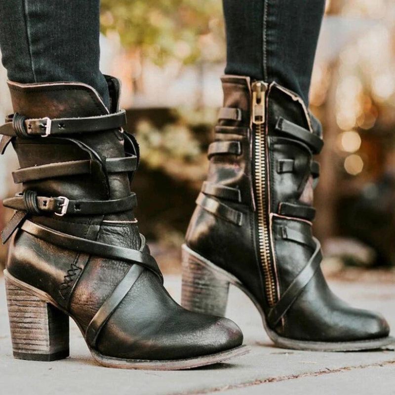 Womens Ankle Boots with Double Strap Design
